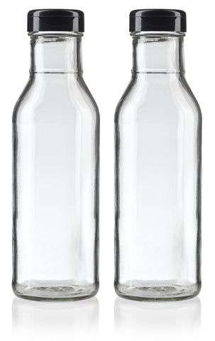 JUVITUS 12oz clear glass bottle front view with thick wall, premium look.