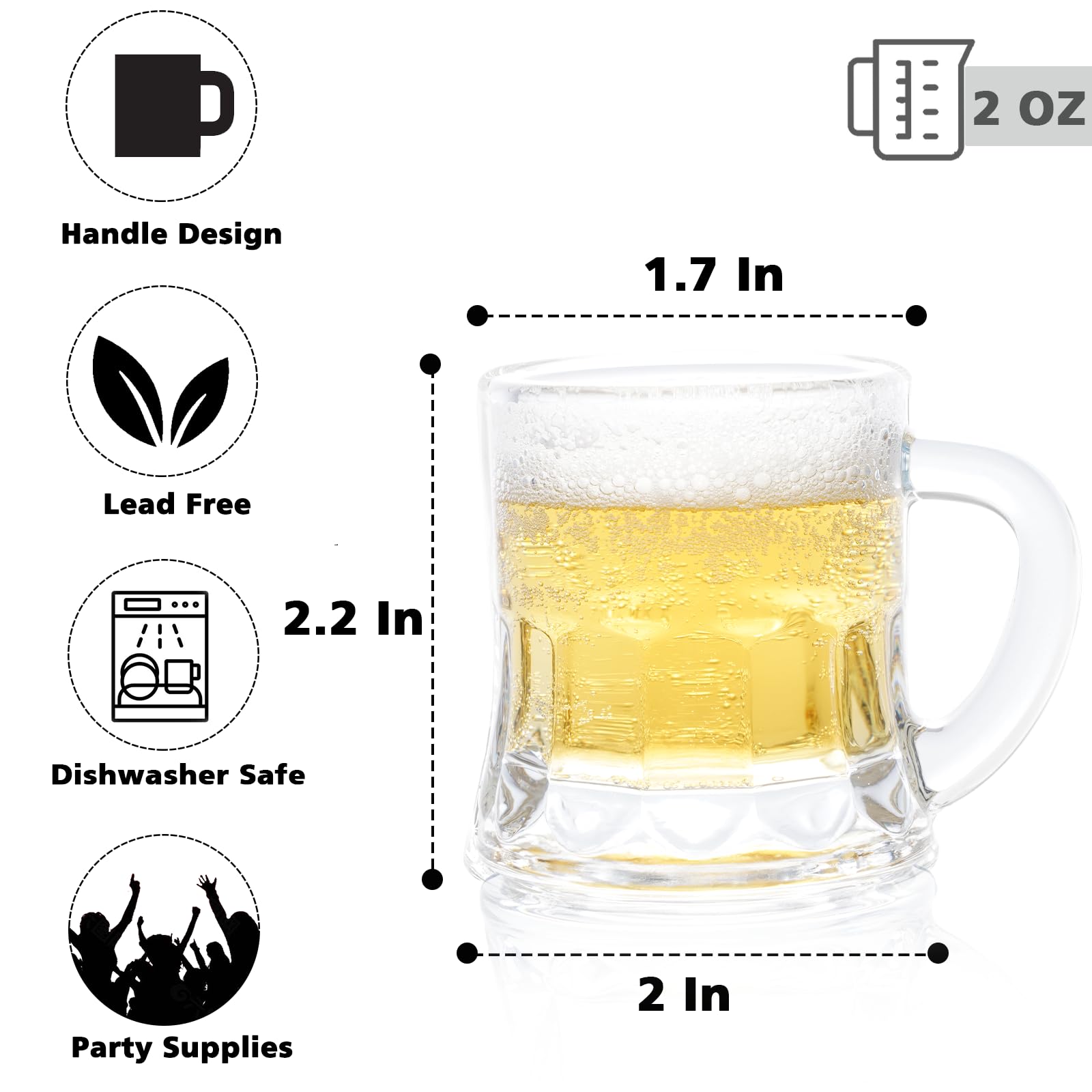 JUXINGDAZYF shot glass 2oz with handles for controlled, comfortable pours.