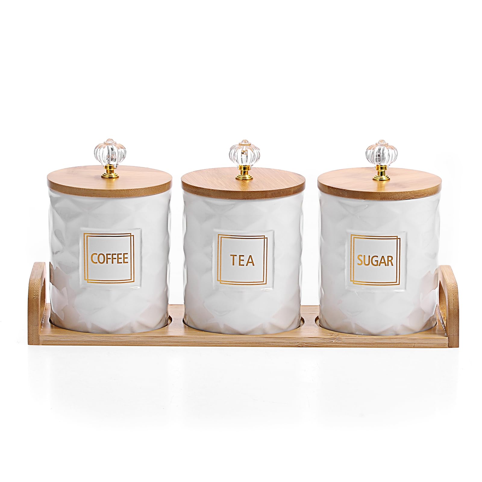 JUXYES ceramic canisters for tea, coffee, and sugar keep counters organized