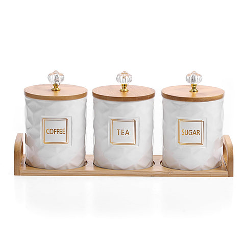 JUXYES ceramic canisters for tea, coffee, and sugar keep counters organized