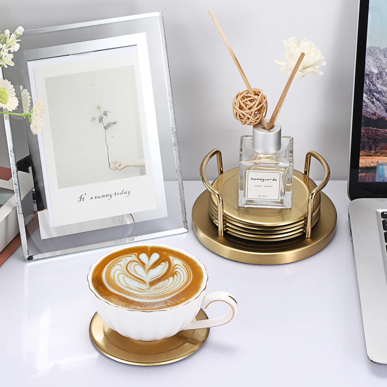 JUXYES brushed-finish coaster adds contemporary shine to spaces.