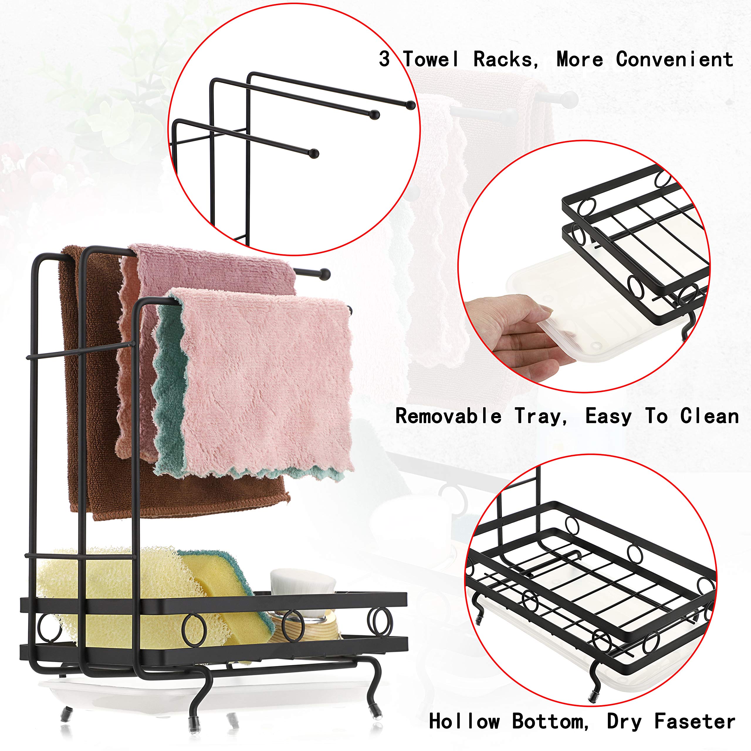 JUXYES sink caddy removable drip pan helps water drain away for easy cleaning.