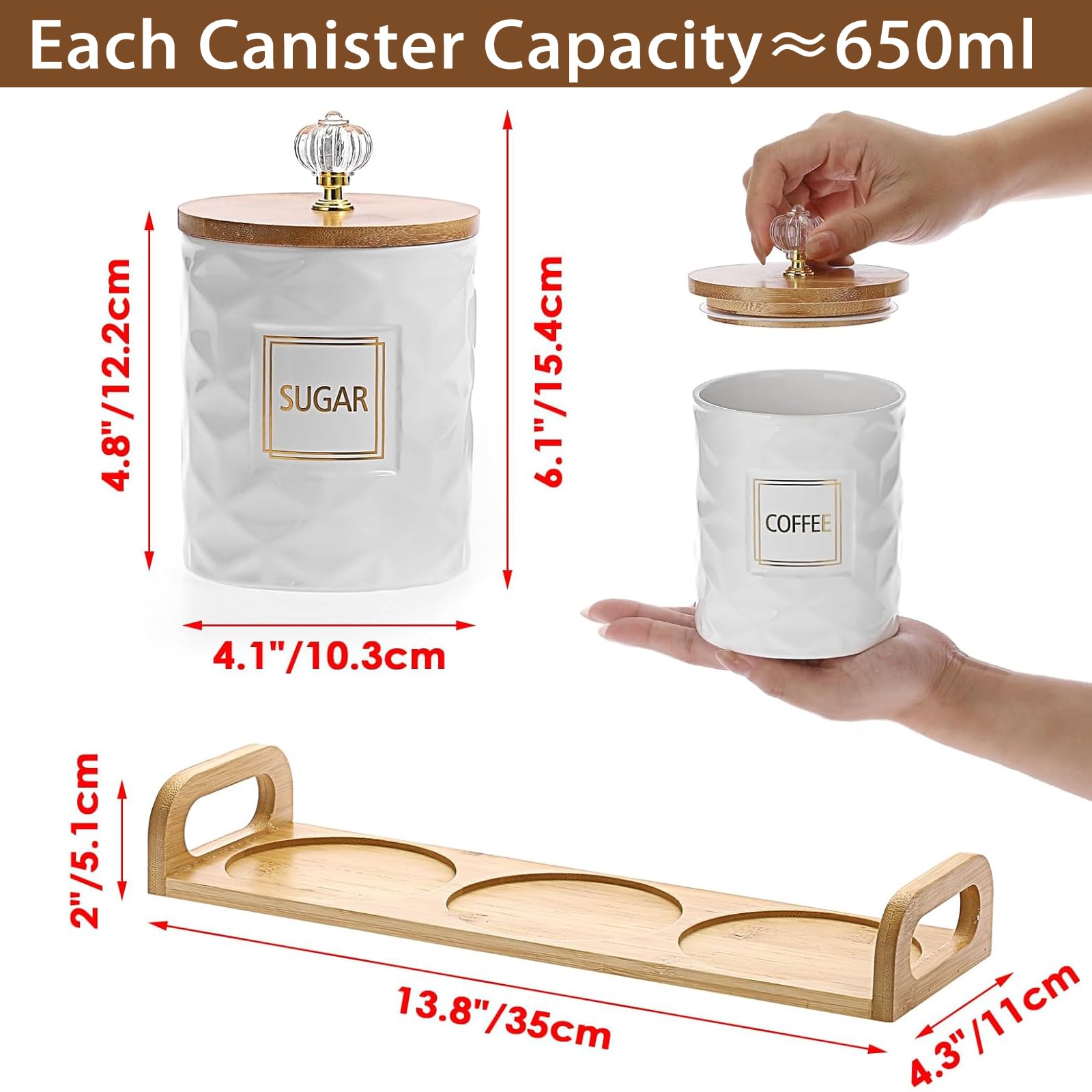 JUXYES white ceramic canisters with bamboo lids preserve aroma and freshness