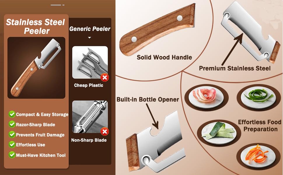 Juyght peeler ergonomic grip provides secure, fatigue free use