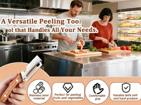 Juyght peeler handles potatoes and papaya for versatile kitchen prep