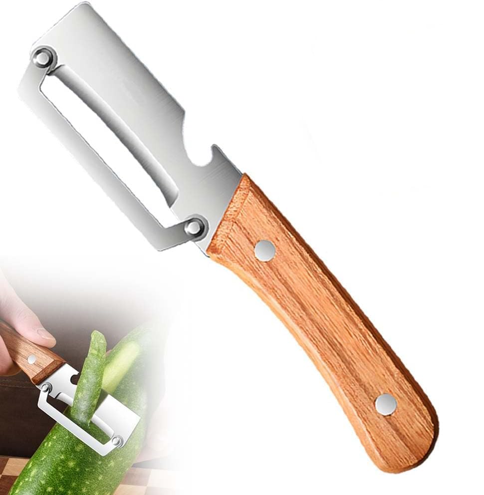 Juyght vegetable peeler with wooden handle for comfortable, precise peeling