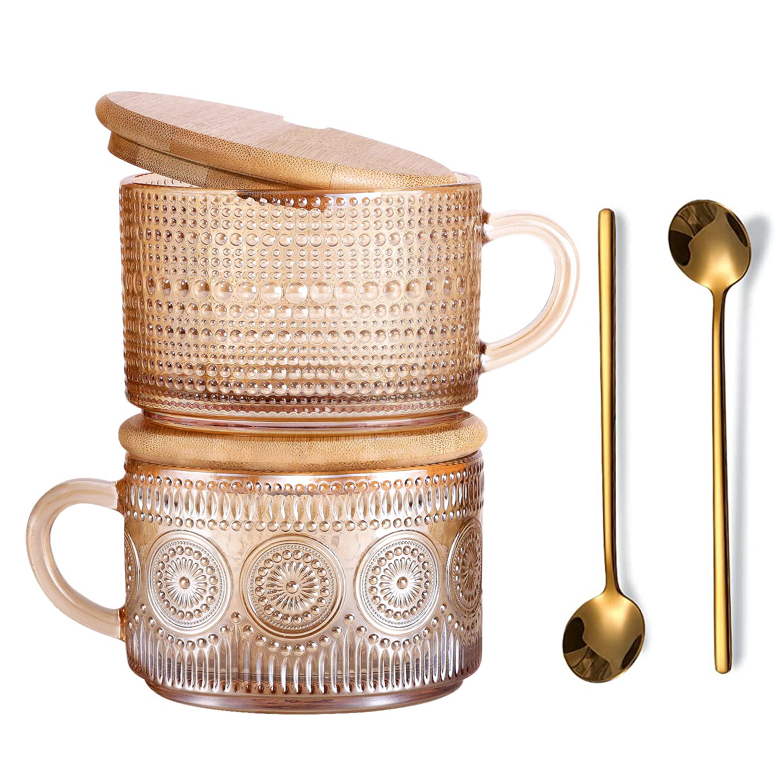 JVJRFQ vintage amber glass mug with embossed handle for a stylish morning cappuccino