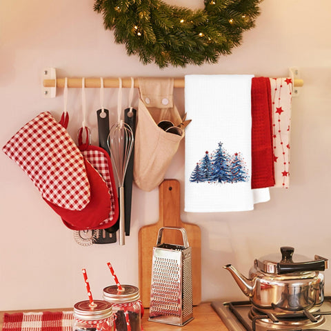 Jvpke Christmas Tree Kitchen Towel, navy weave, great for drying glassware.