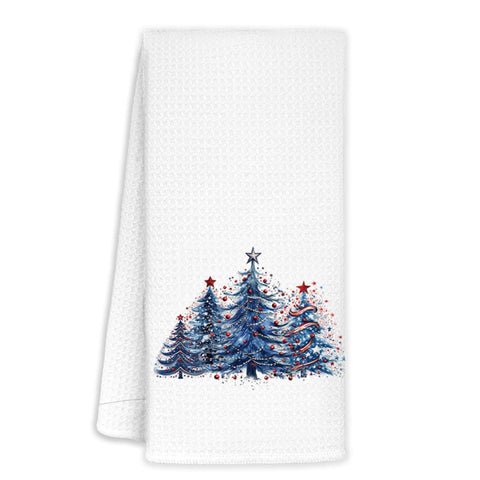 Jvpke navy Christmas tree towel, ideal for quick dish drying and festive decor.