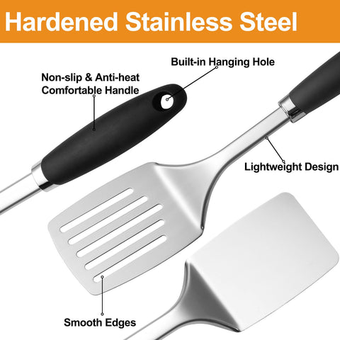 JXWING stainless steel spatula slotted turner drains excess fat for lighter cooking.