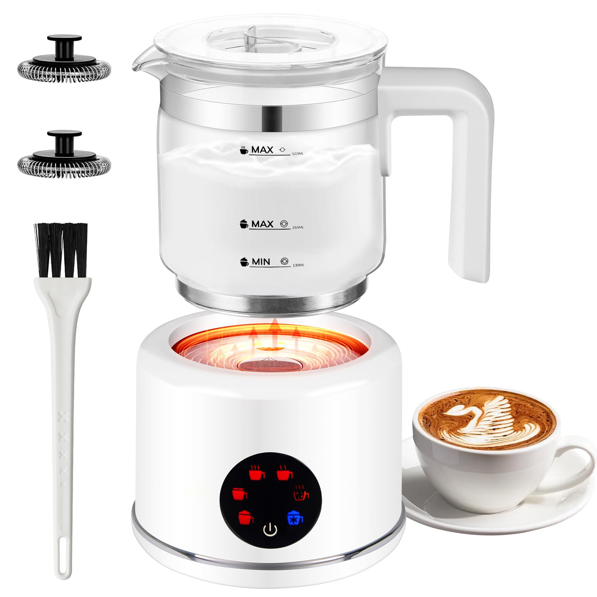 JXXM electric milk frother 6-in-1 for café-style drinks at home.