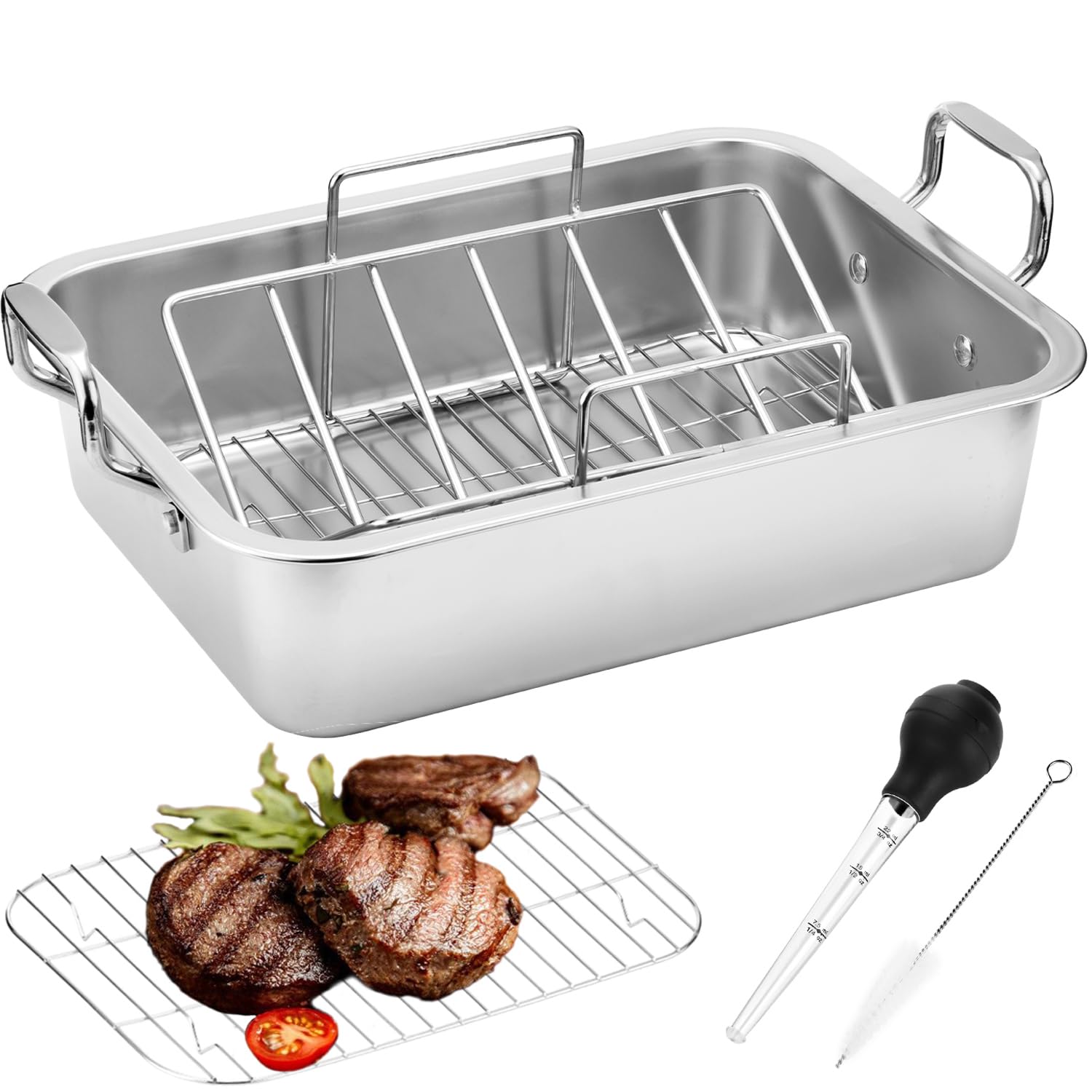 JY COOKMENT 15in roasting pan top view, ideal for large poultry and vegetables.