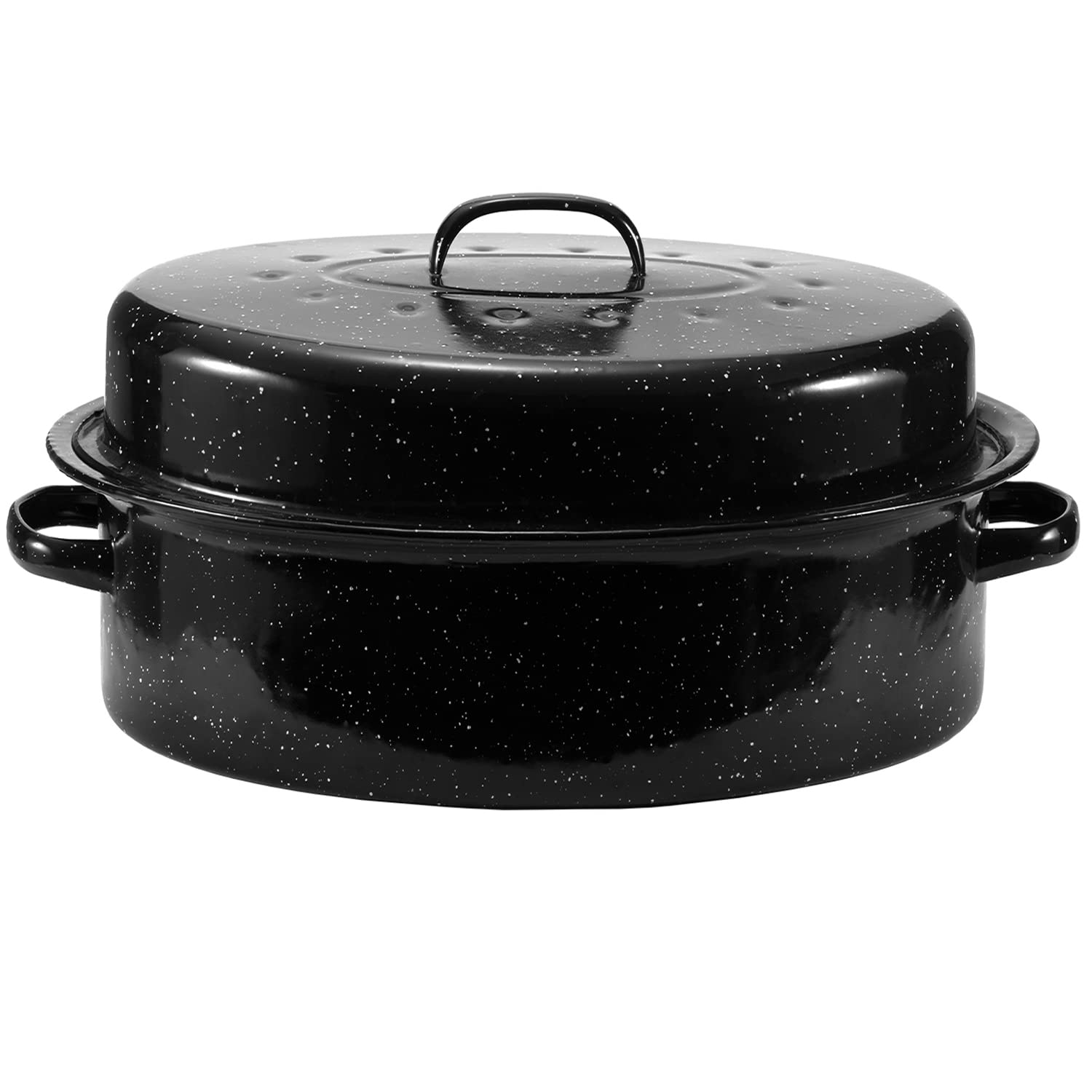 JY COOKMENT 19-inch enamelled oval roasting pan with lid, ideal for large holiday turkeys.