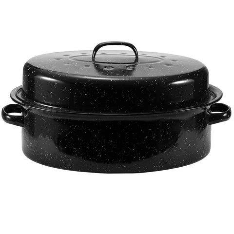 JY COOKMENT 19-inch enamelled oval roasting pan with lid, ideal for large holiday turkeys.
