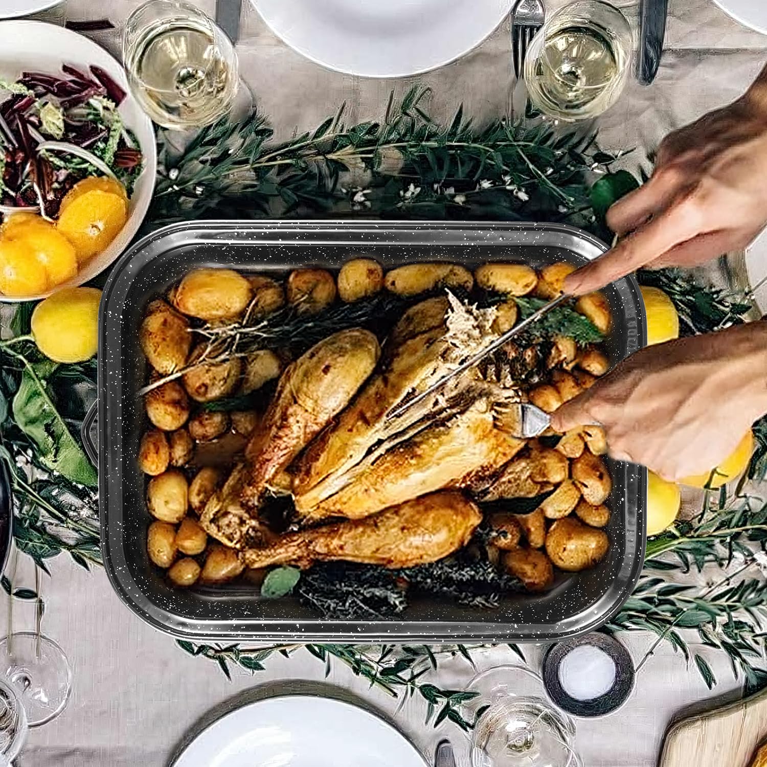 JY COOKMENT versatile roasting pan for roasting and basting