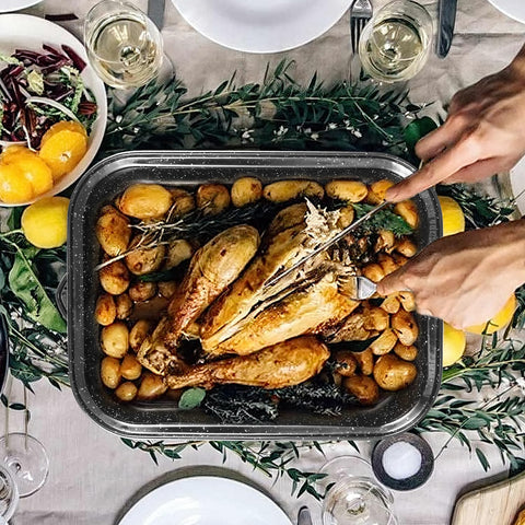 JY COOKMENT versatile roasting pan for roasting and basting