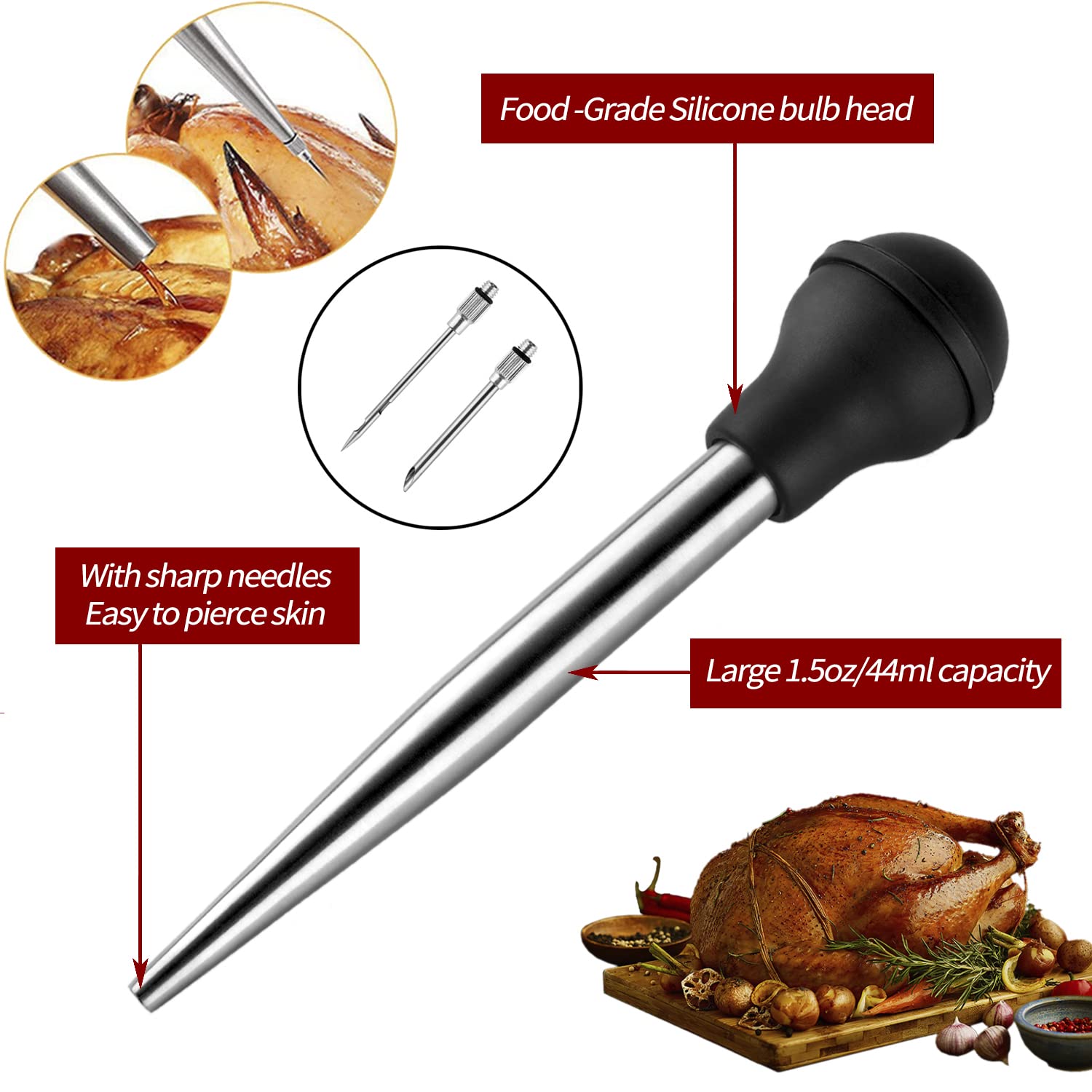 JY COOKMENT baster syringe and two marinade needles in use