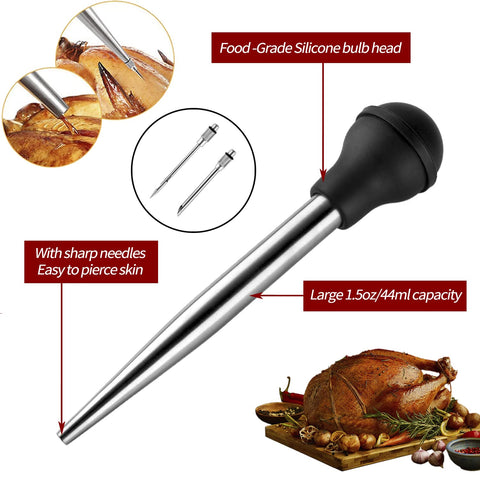JY COOKMENT baster syringe and two marinade needles in use