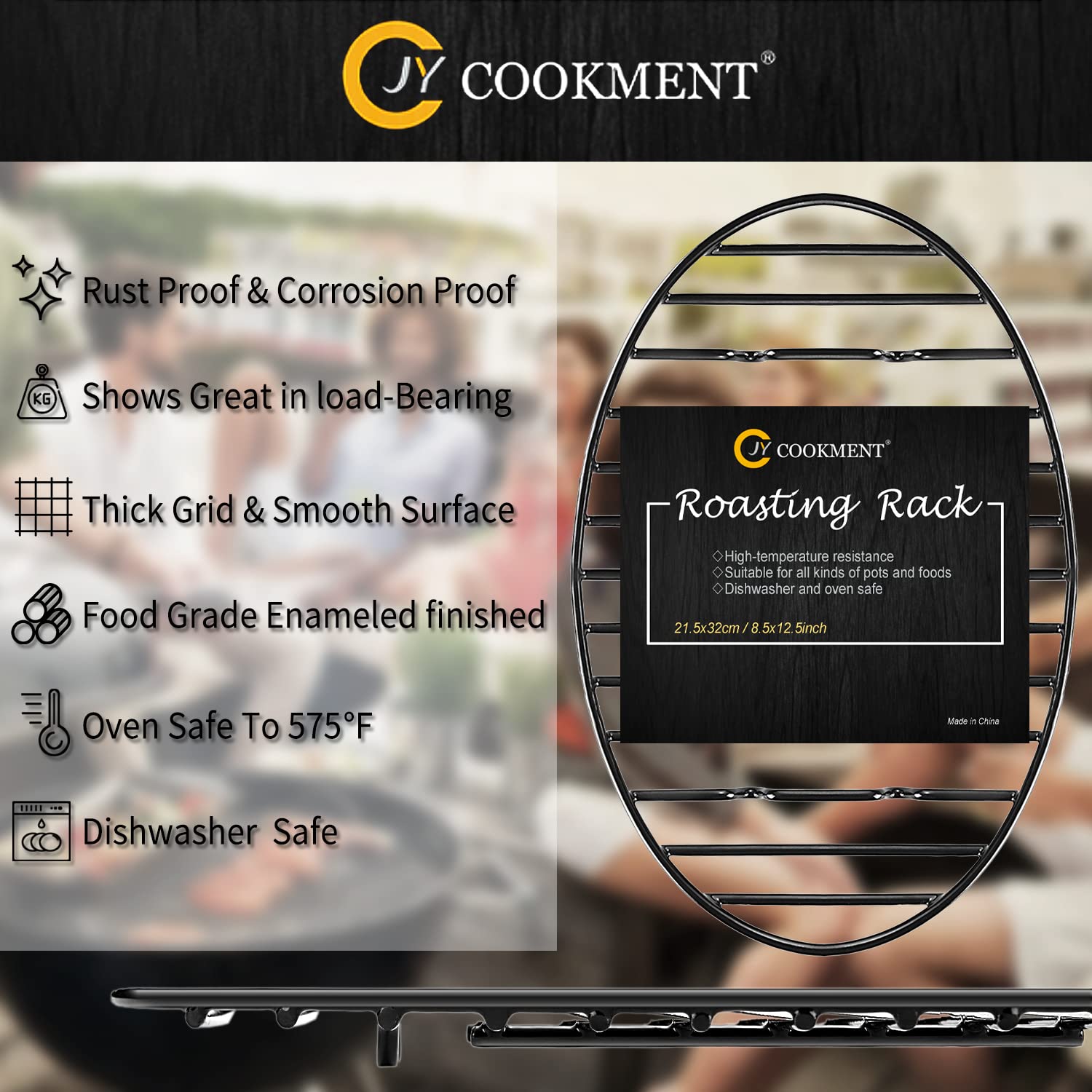JY COOKMENT cooling rack with enamel coating keeps foods elevated for even cooling.