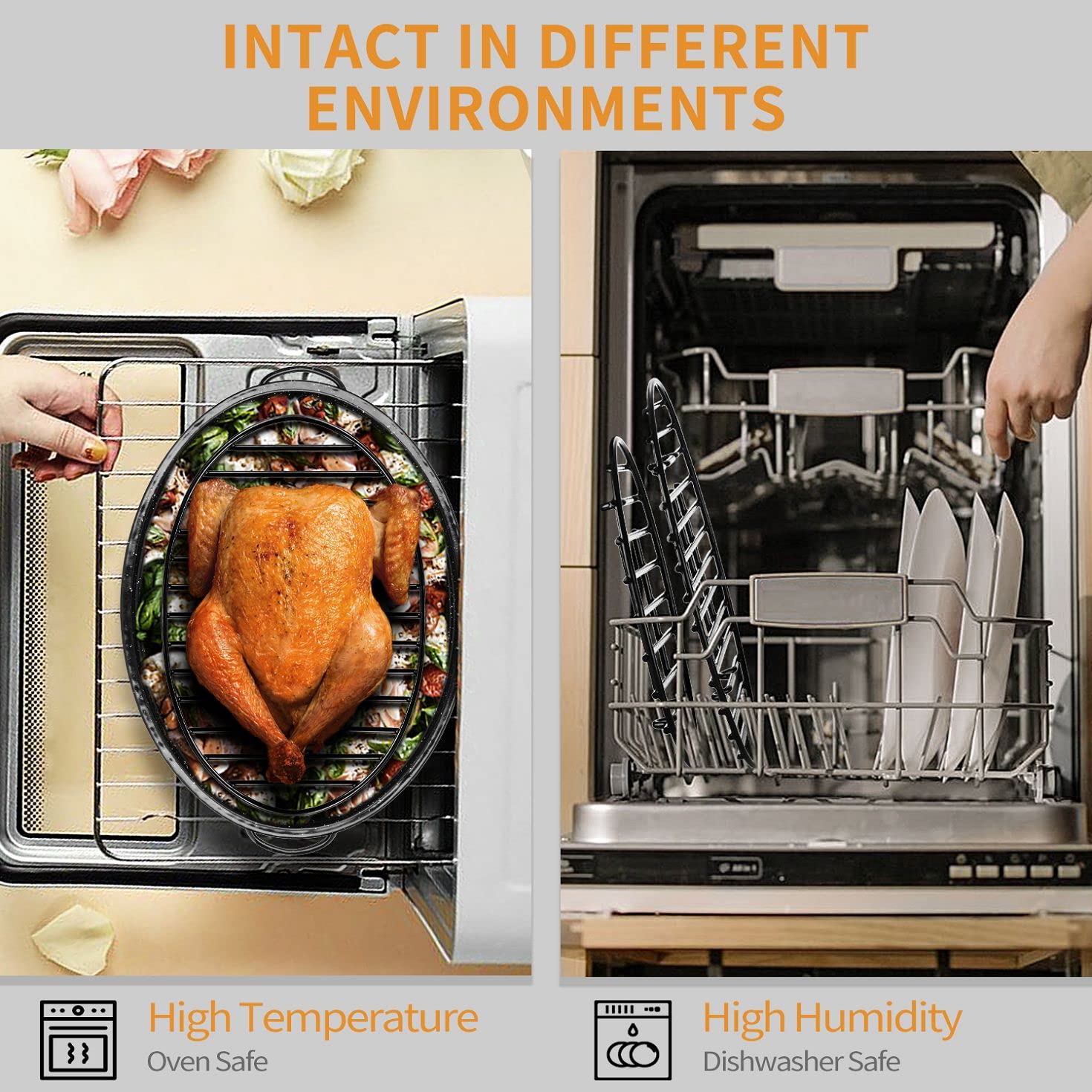 JY COOKMENT dishwasher-safe roasting rack cleans easily after use.