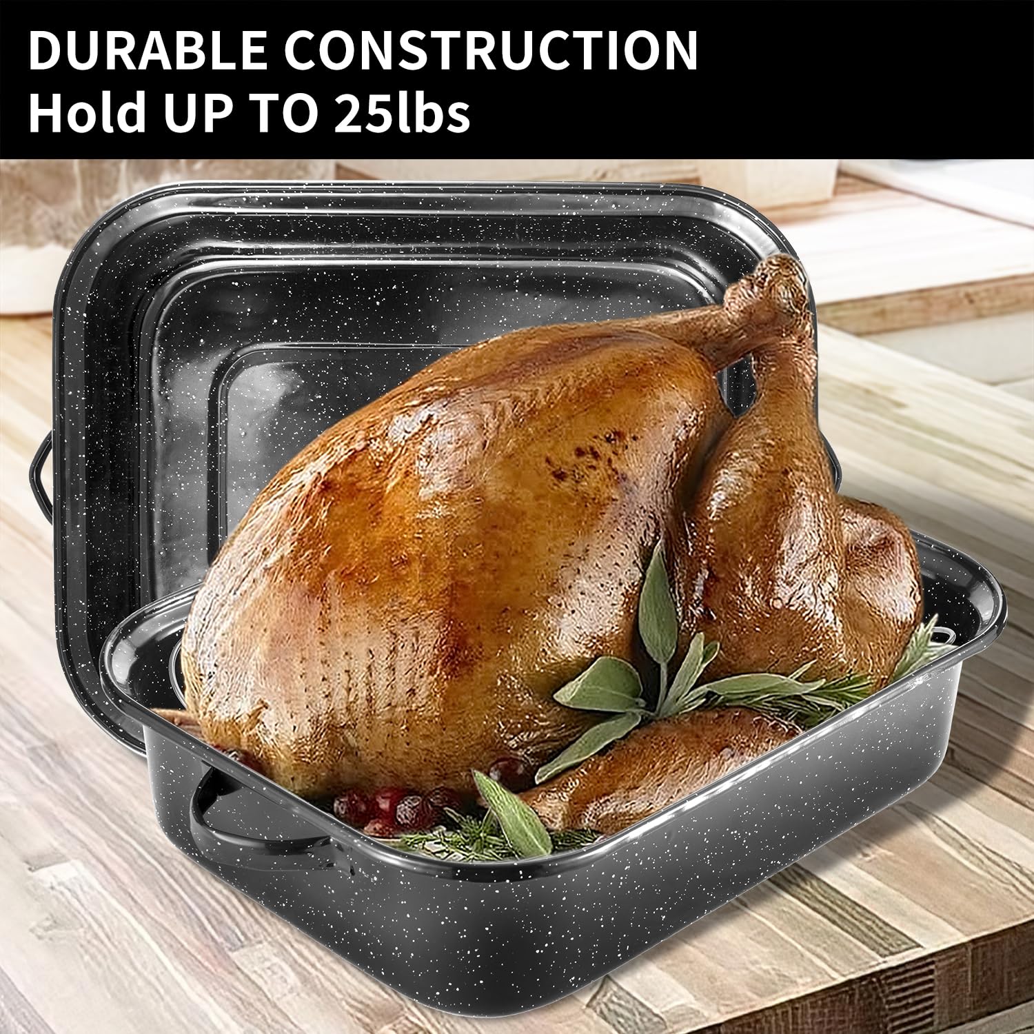 JY COOKMENT dishwasher safe roasting pan for quick cleanup.