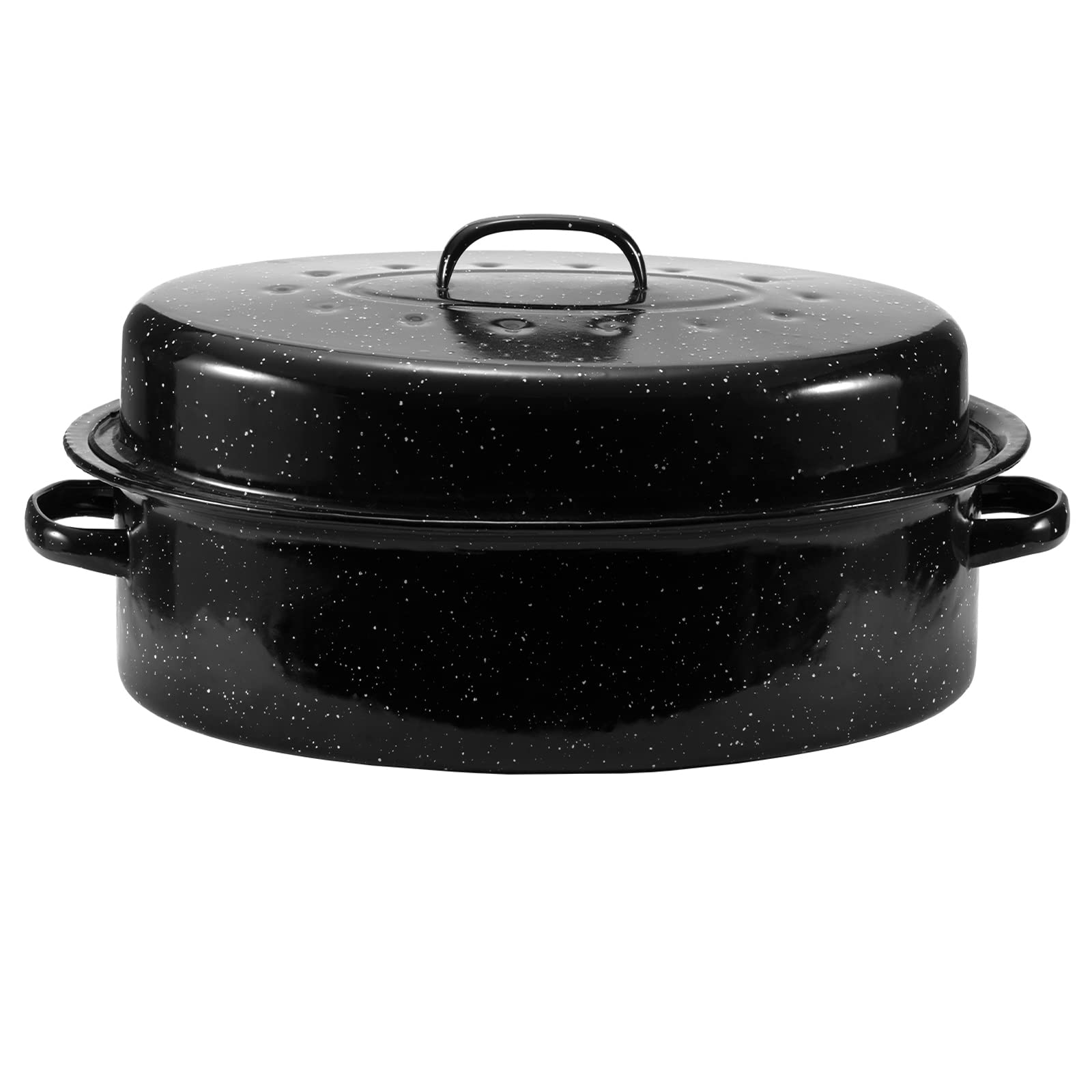 JY COOKMENT Granite Roaster Pan with lid for even roasting and juicy poultry.