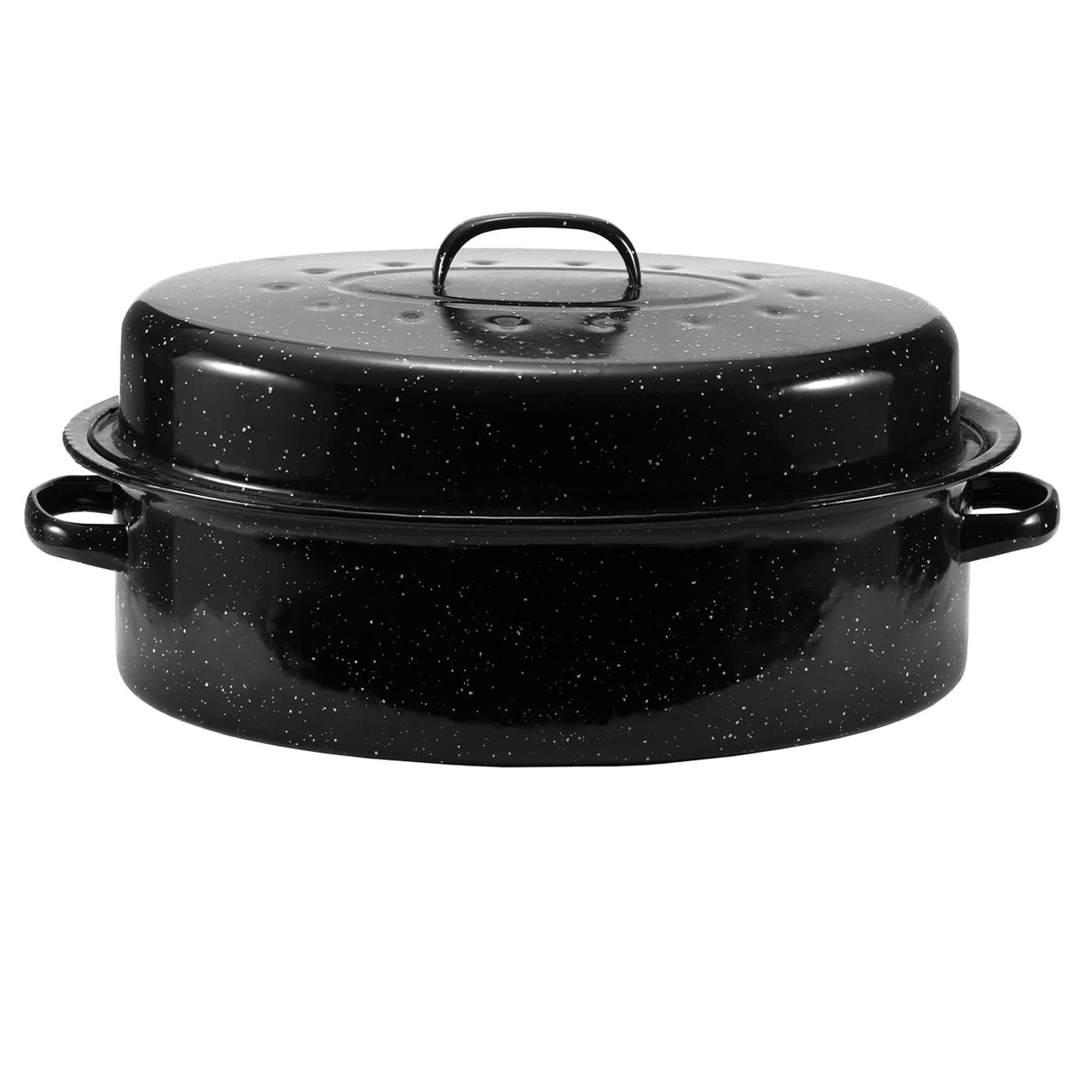 JY COOKMENT Granite Roaster Pan with lid for even roasting and juicy poultry.