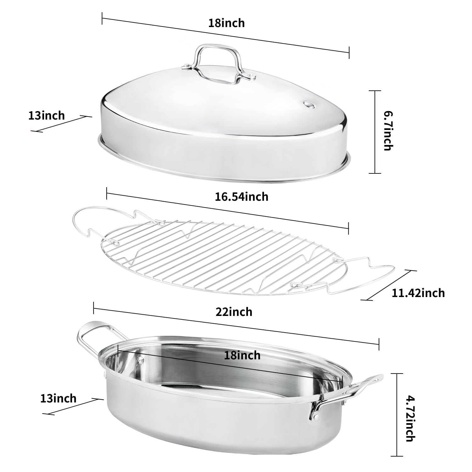 JY COOKMENT roasting pan with rack elevates food for healthier drippings.