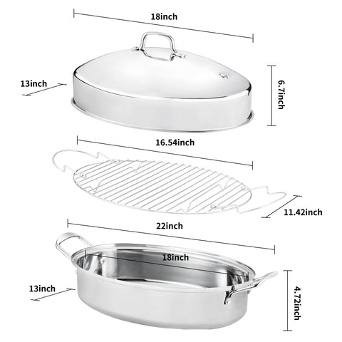 JY COOKMENT roasting pan with rack elevates food for healthier drippings.