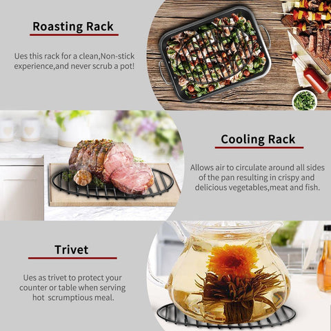 JY COOKMENT oven-safe roasting rack withstands up to 575°F for versatile cooking.