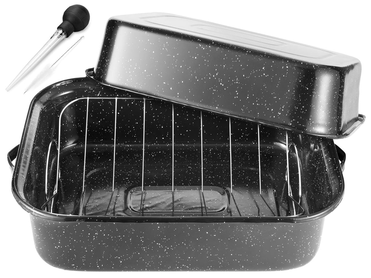 JY COOKMENT roasting pan with lid and rack for even heat distribution.