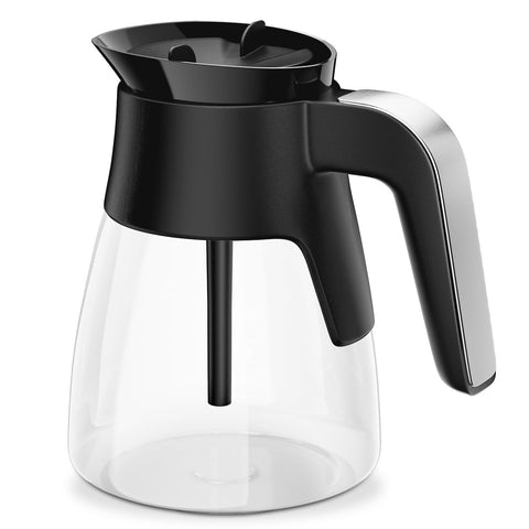 JYNTU 10-cup glass carafe front view with clear pour and compatibility cues.