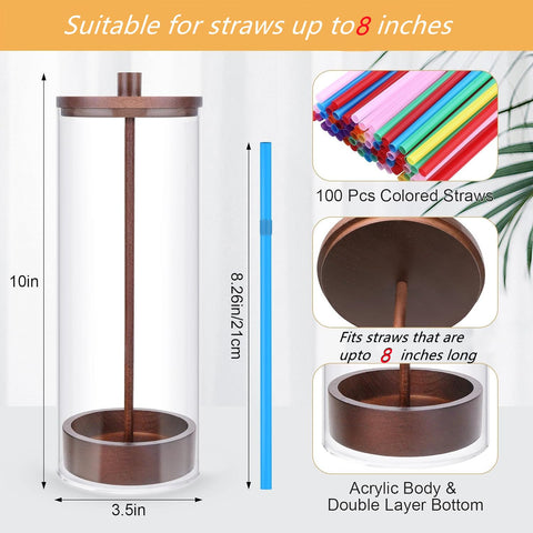 JYPS straw dispenser with bamboo lid provides easy one‑hand access.