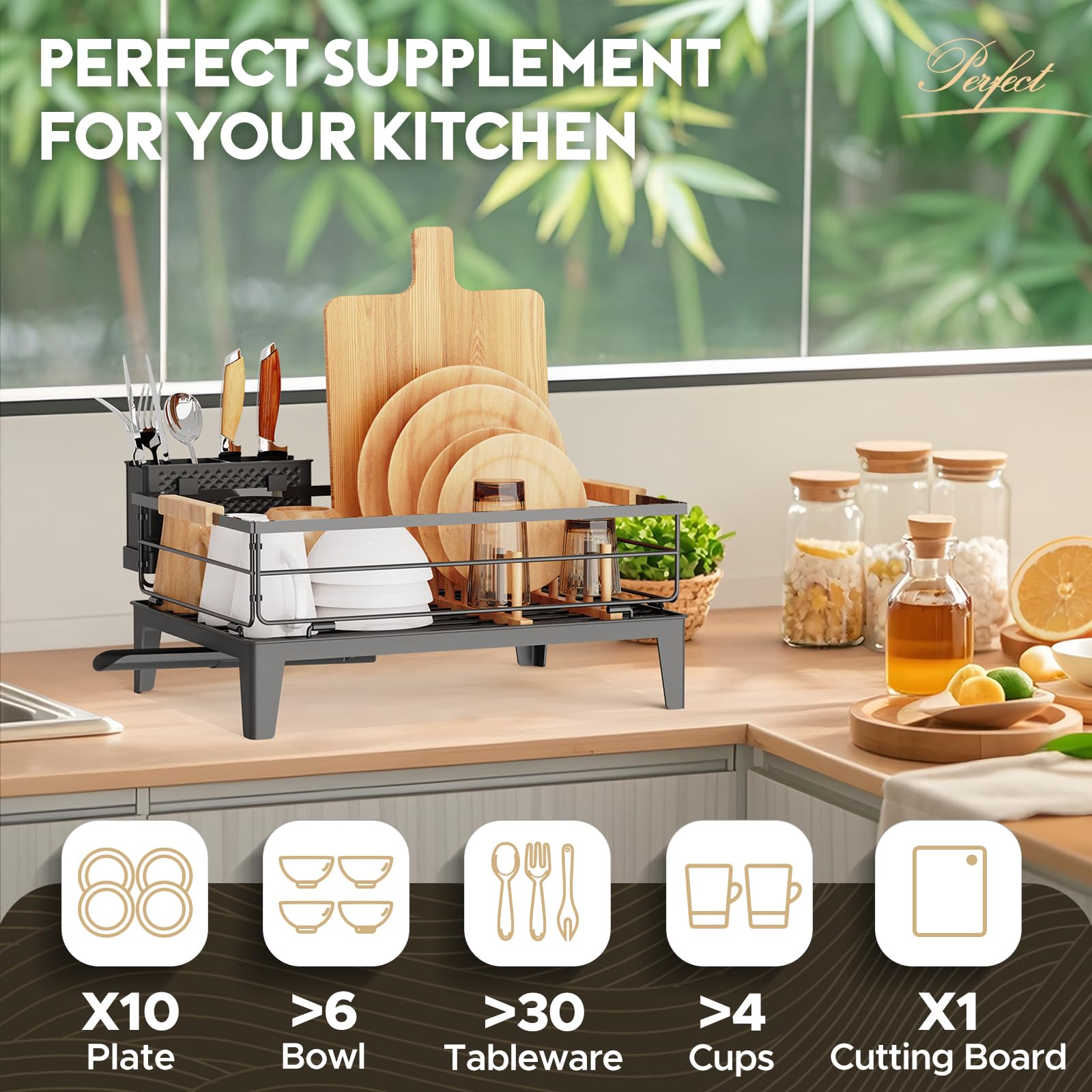 JYPS adjustable plastic dish rack fits a variety of plate sizes