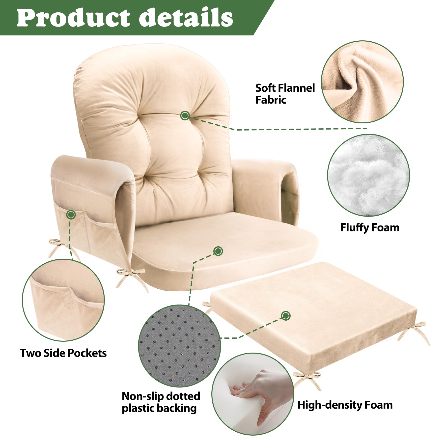 JZHLLA seat cushion for glider rocker in beige supports comfortable seating