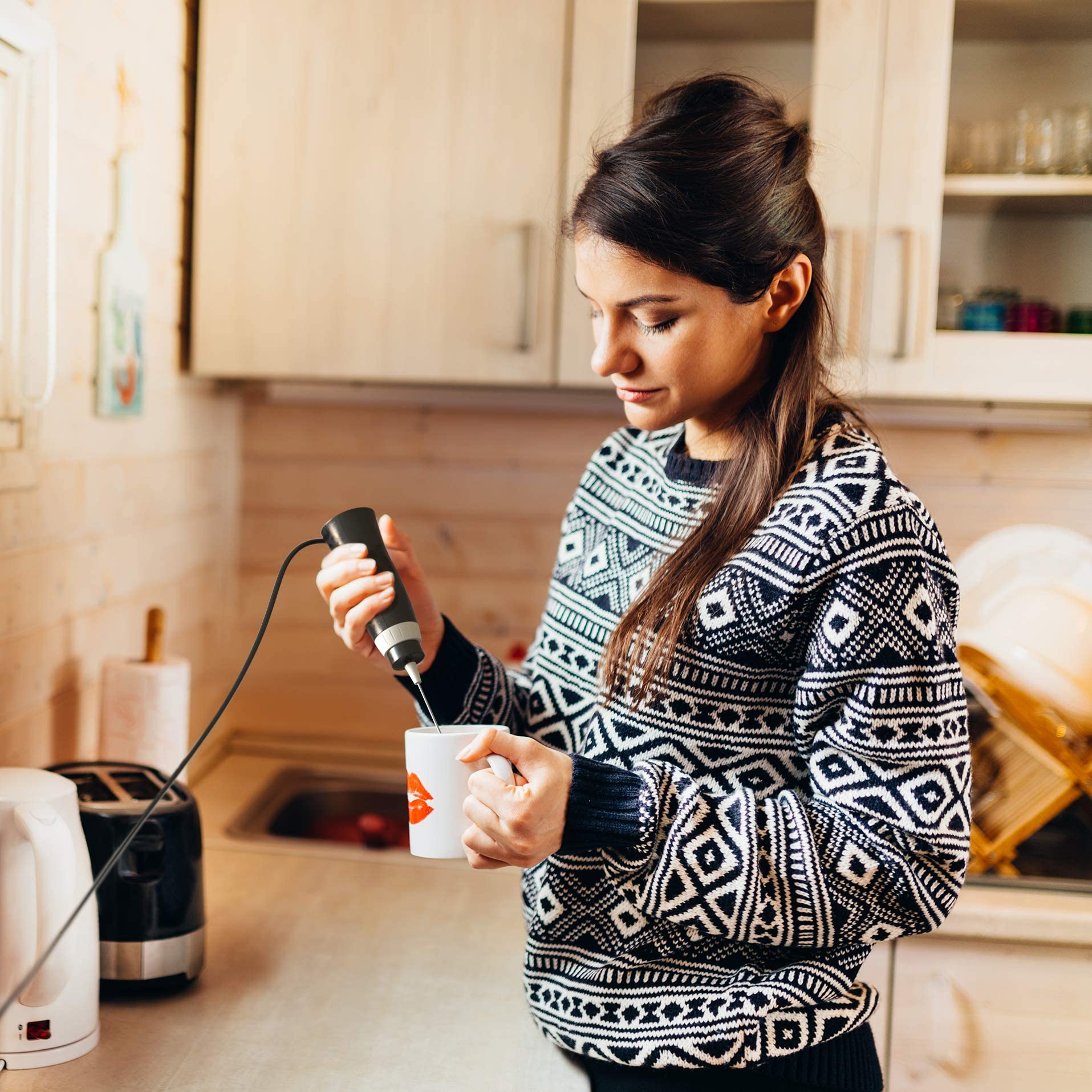 Compact handheld design of the K-Brands frother for small kitchens