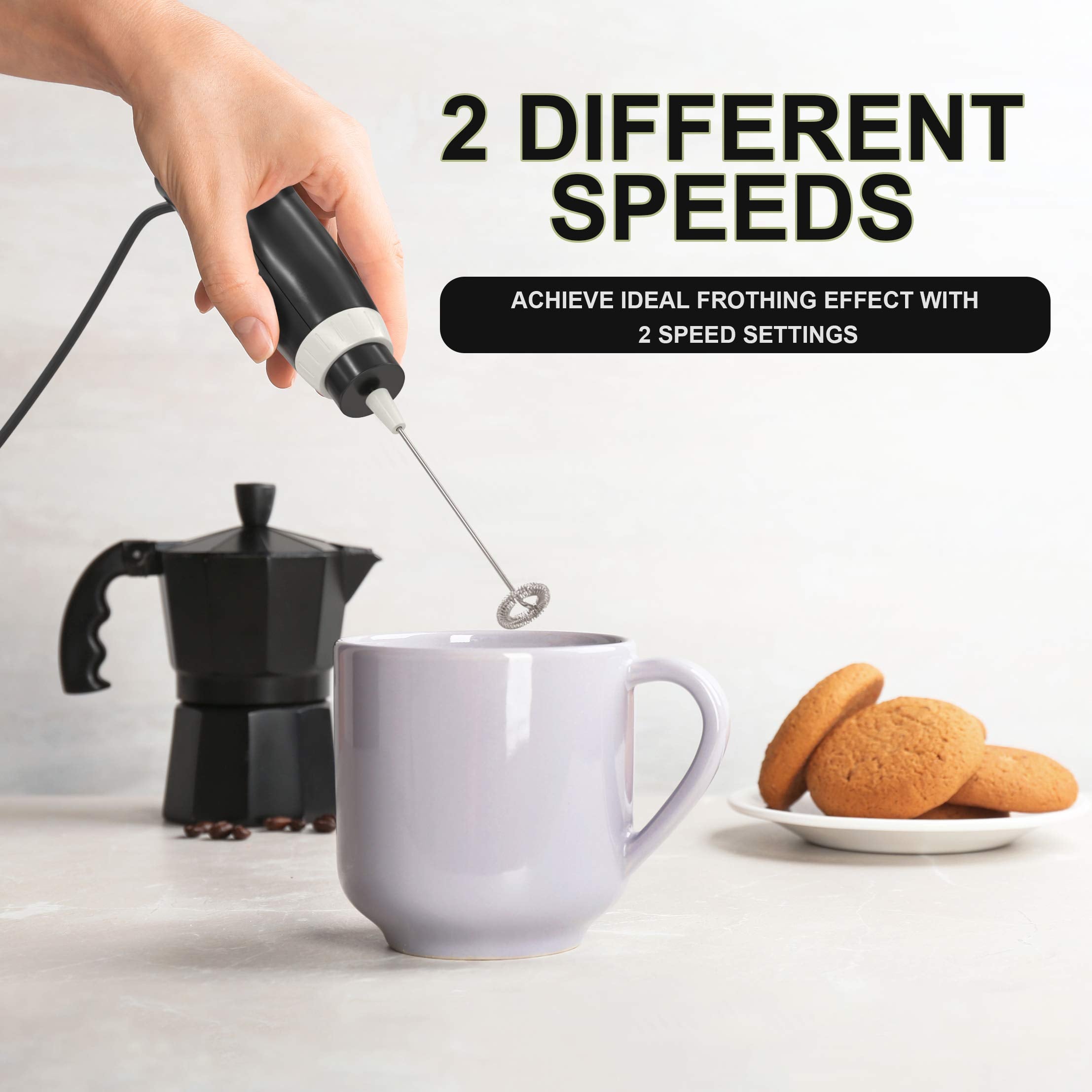K-Brands frother showing two speeds for texture control in beverages