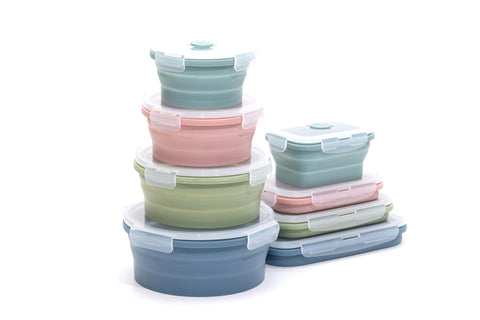 K HOME VT collapsible silicone container set in Indigo for space-saving storage.