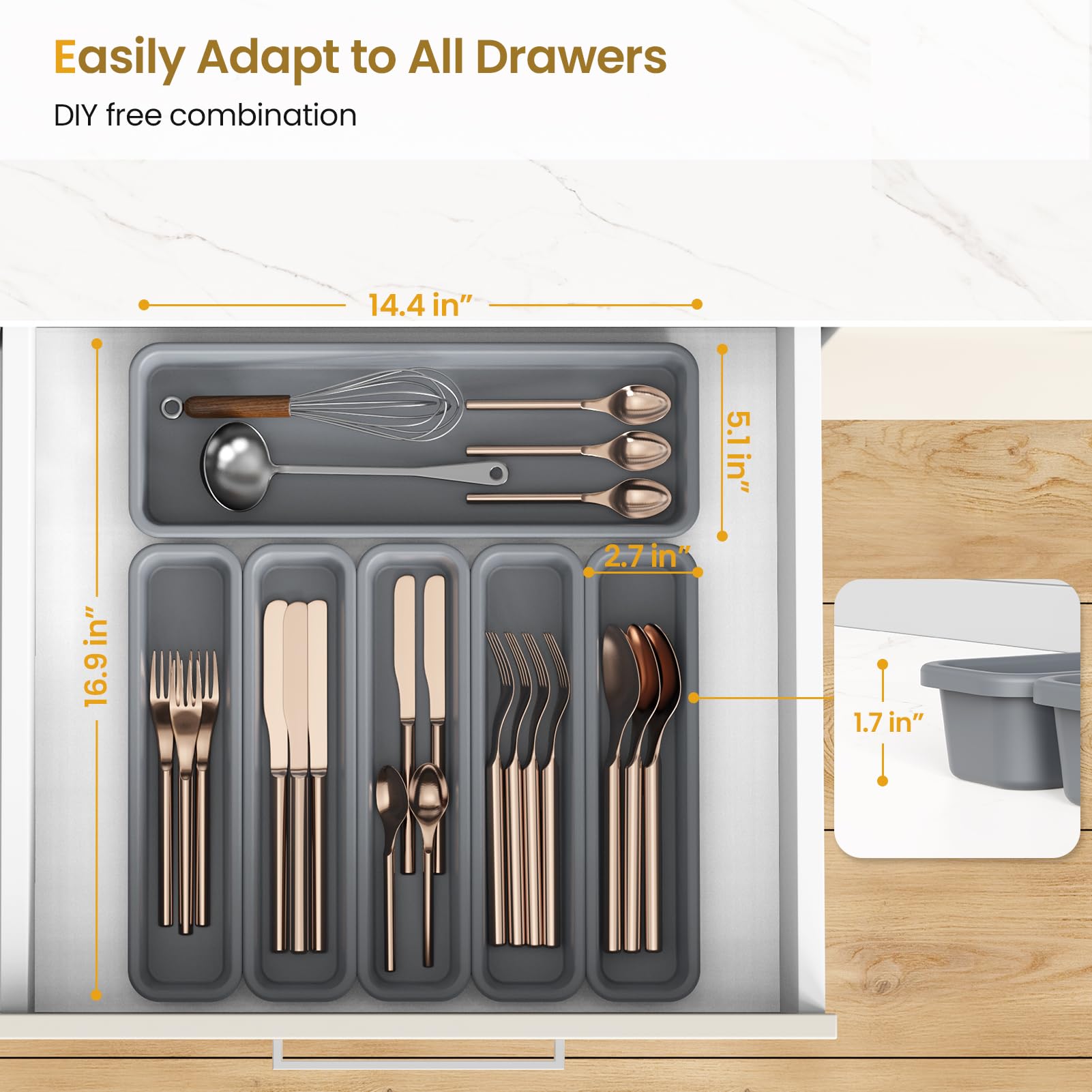 K KORKUAN silicone drawer organizer small compartments keep utensils neatly
