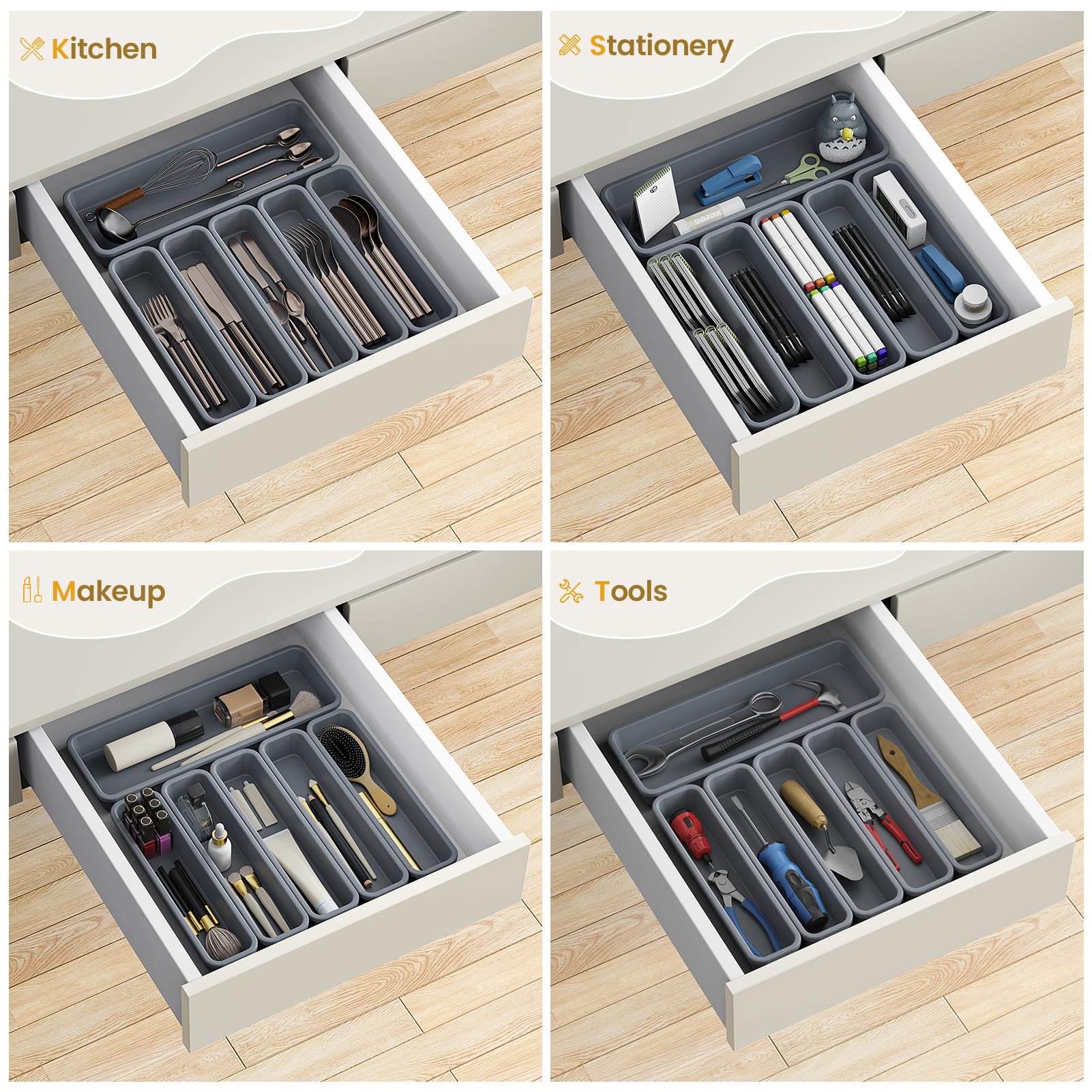 K KORKUAN silicone drawer organizer soft-material protects tableware from scratches