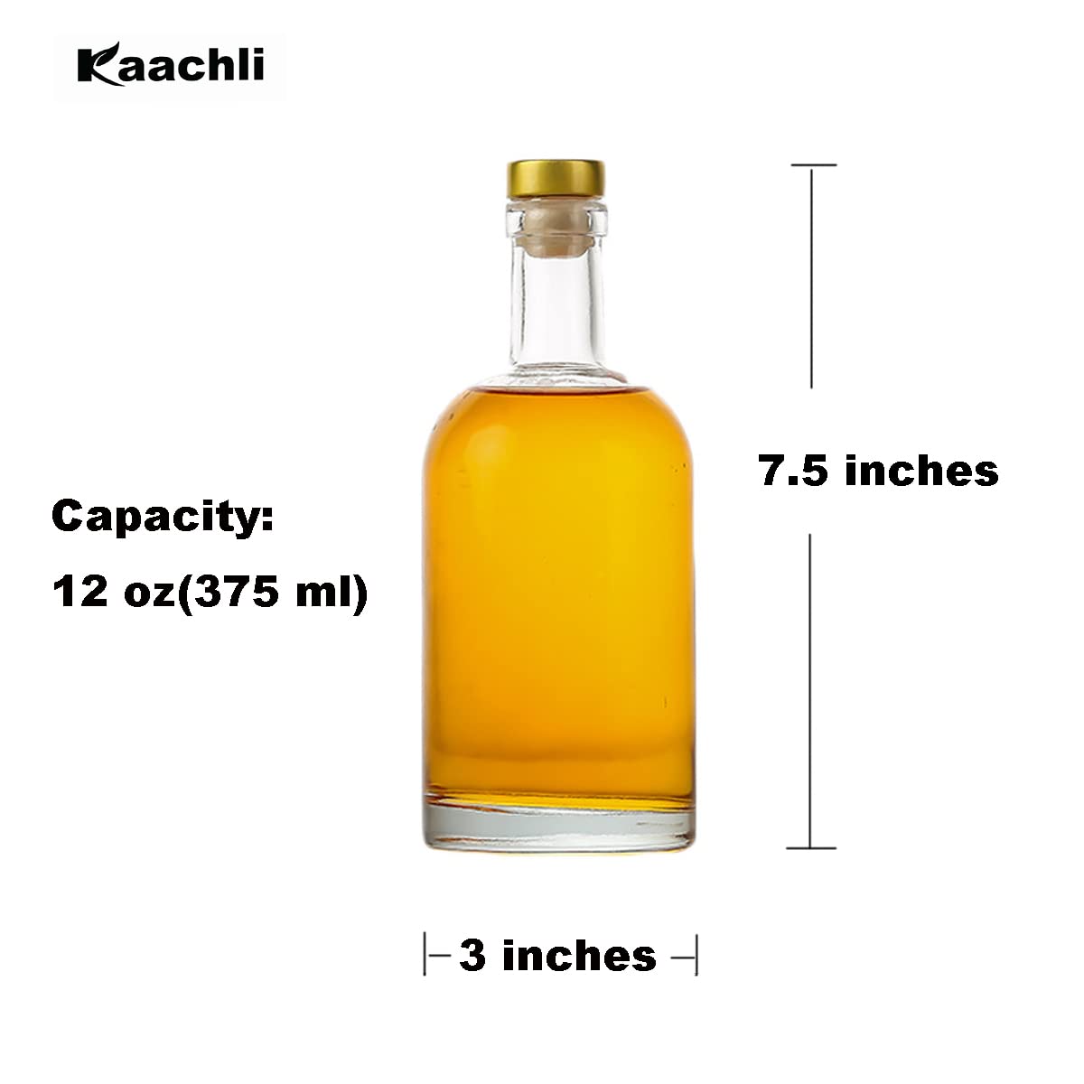 Kaachli clear round glass bottle ideal for easy grip and display