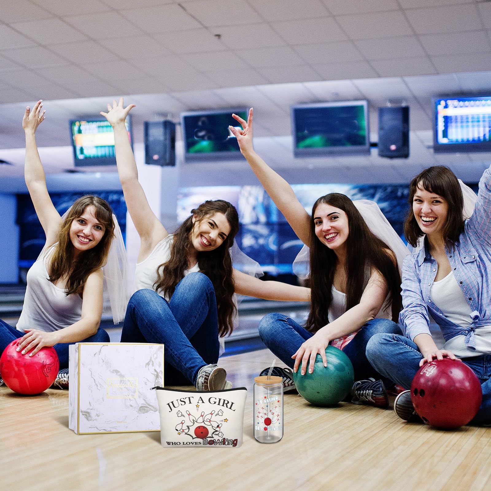 Kacctyen bowling gifts set with colorful patterns for holiday flair.