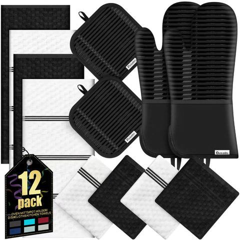 KacNacPro oven mitts pair with secure grip for safely handling hot pans.
