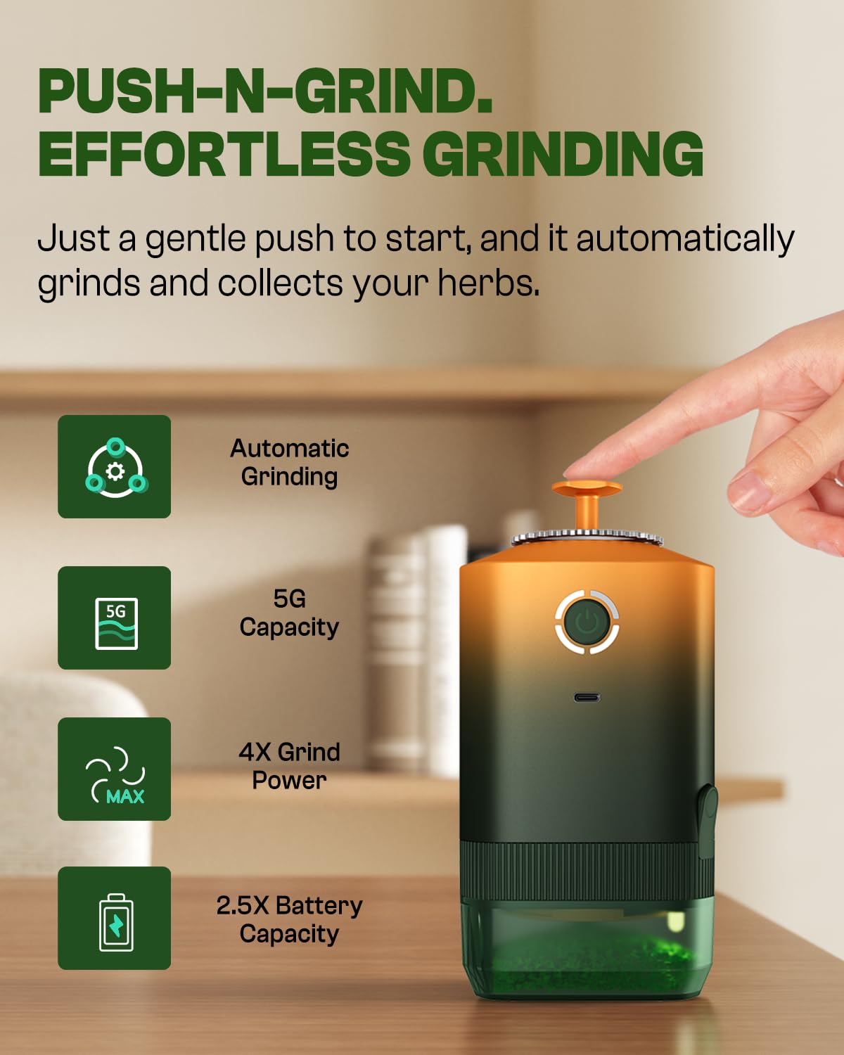 KACTUSKUTTER K5 grinder side view with ergonomic handle for easy one-hand use