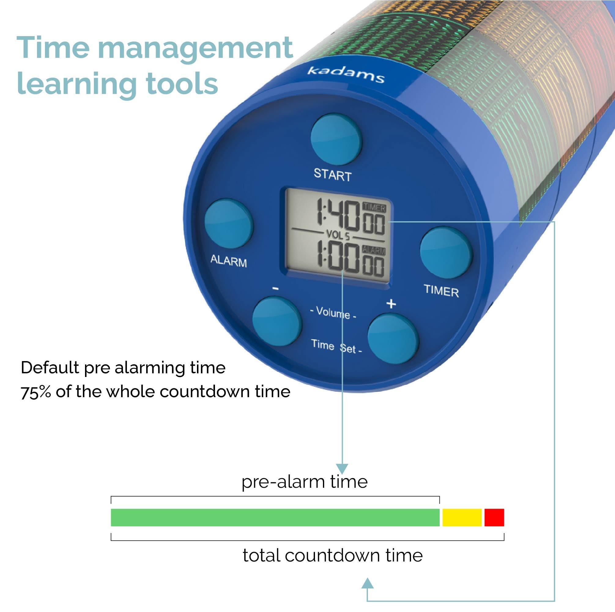 KADAMS visual timer offers six volume levels for quiet or noisy environments.