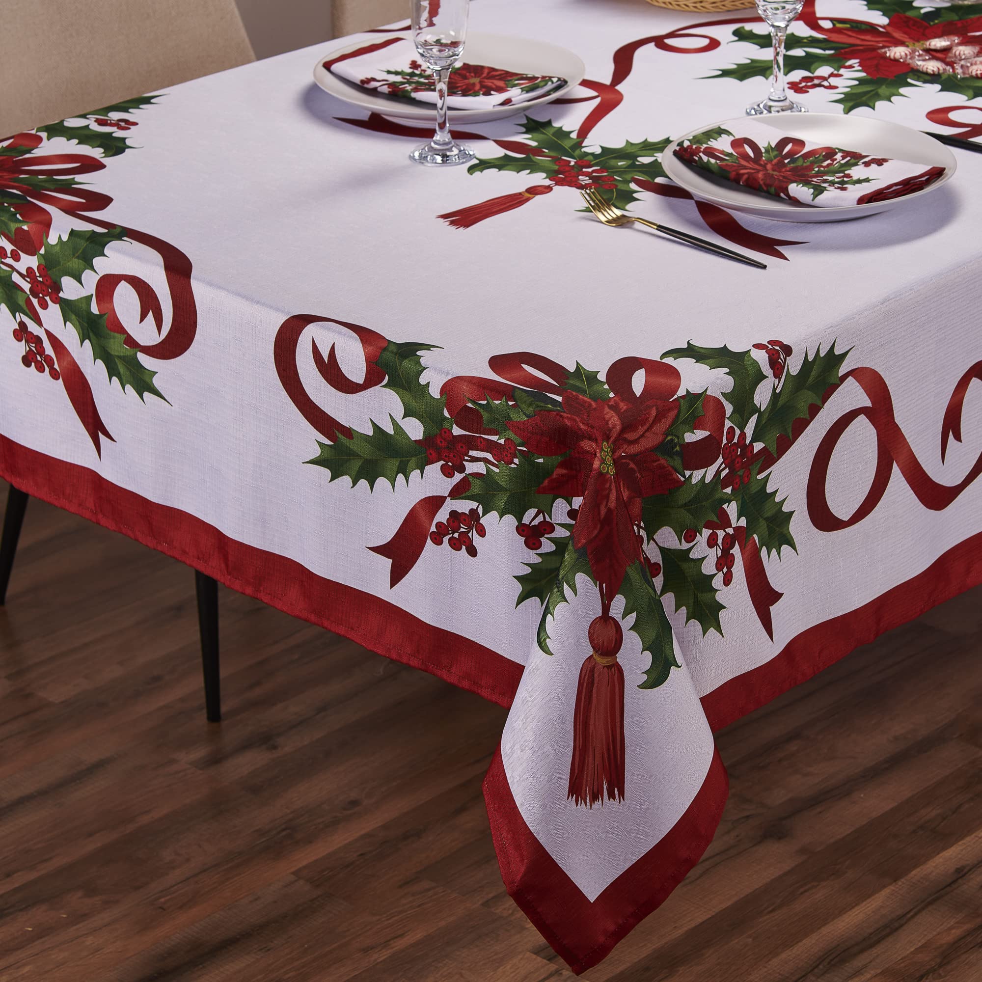 Kadut Christmas Tablecloth on rectangular table provides elegant holiday ambiance