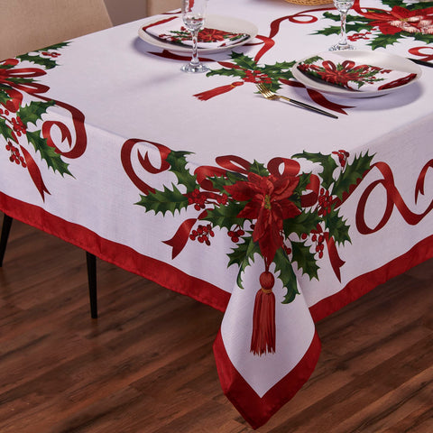 Kadut Christmas Tablecloth on rectangular table provides elegant holiday ambiance