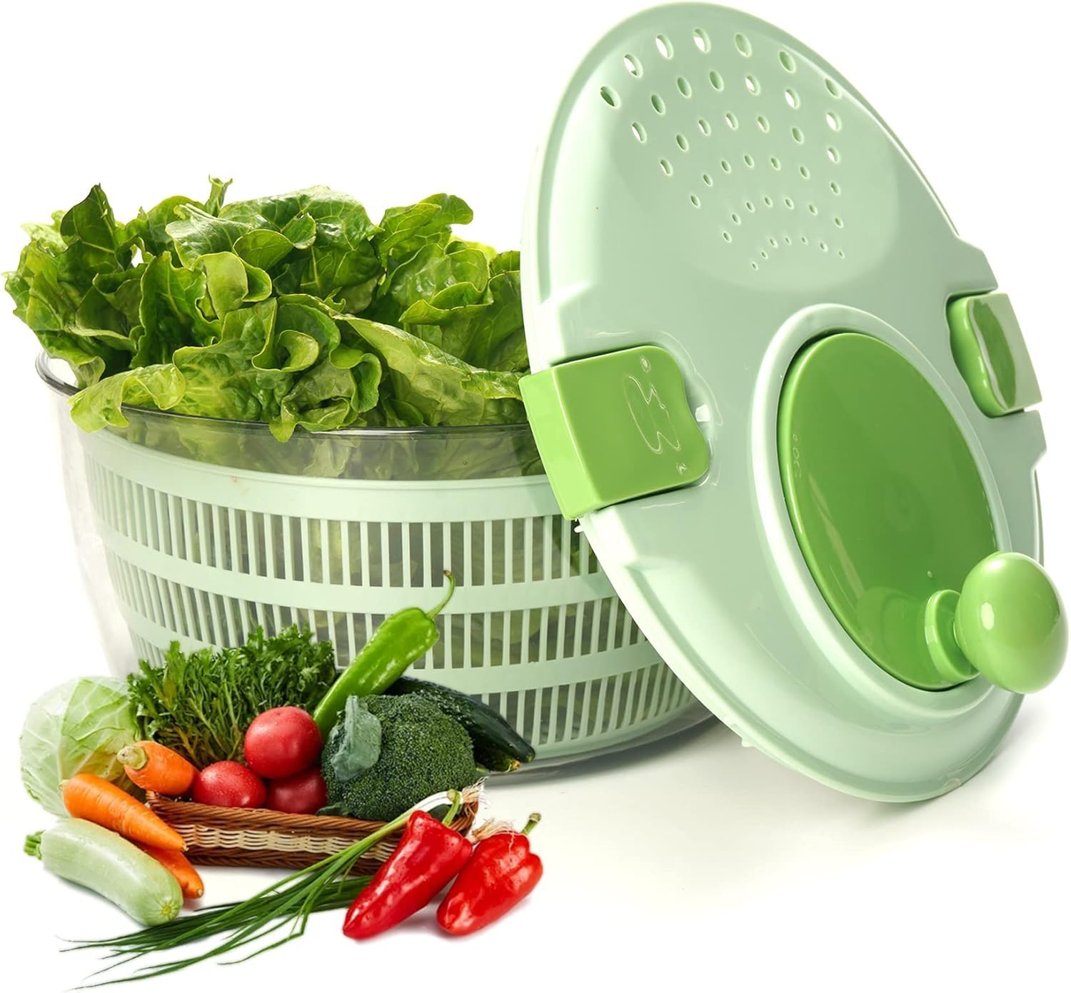 KAEASOUS commercial salad spinner 4.2L front view with locking lid for splash-free operation
