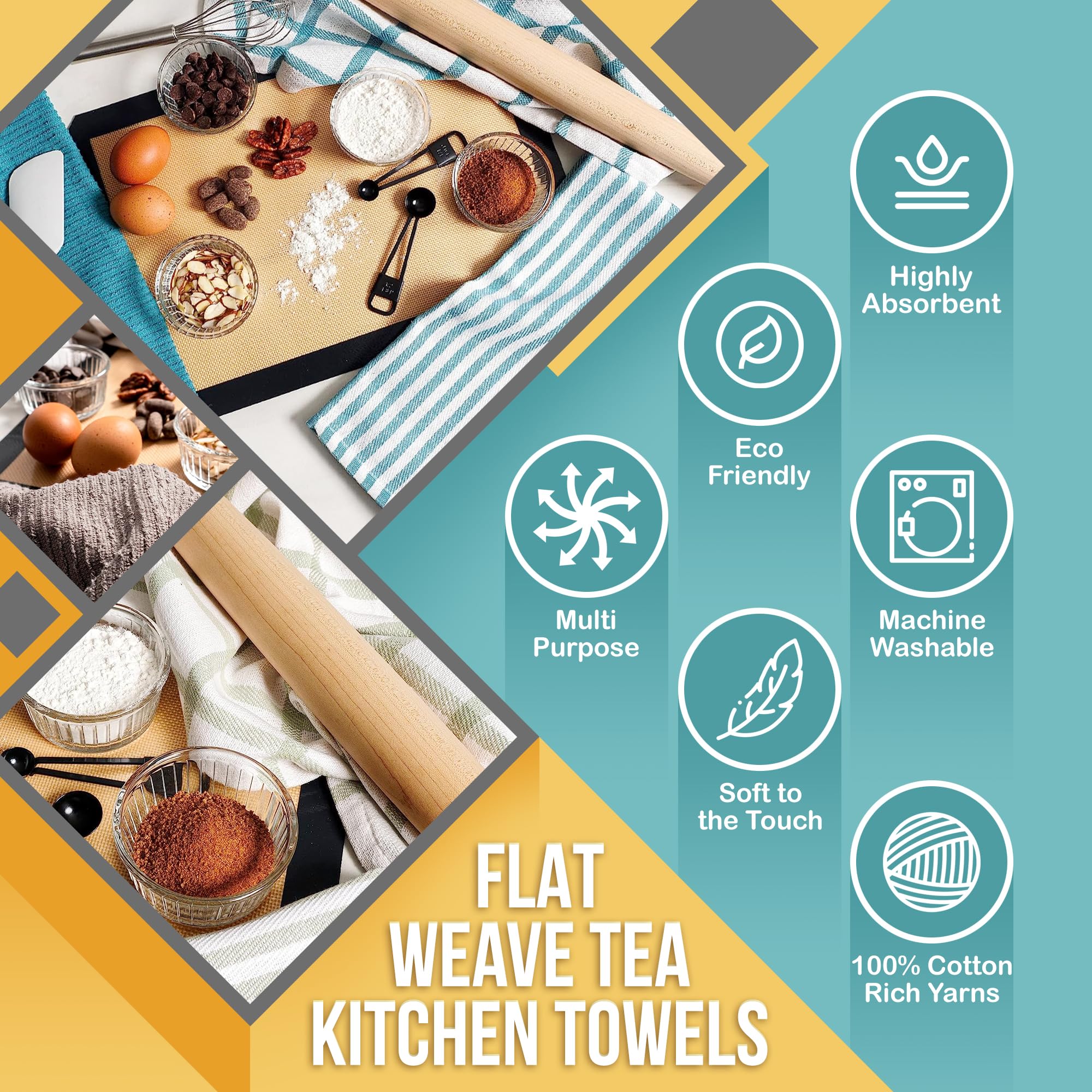 KAF Home faded denim towels brighten a busy counter area.