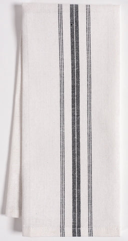 KAF Home stack of charcoal stripe towels ready for daily drying and dishwork.